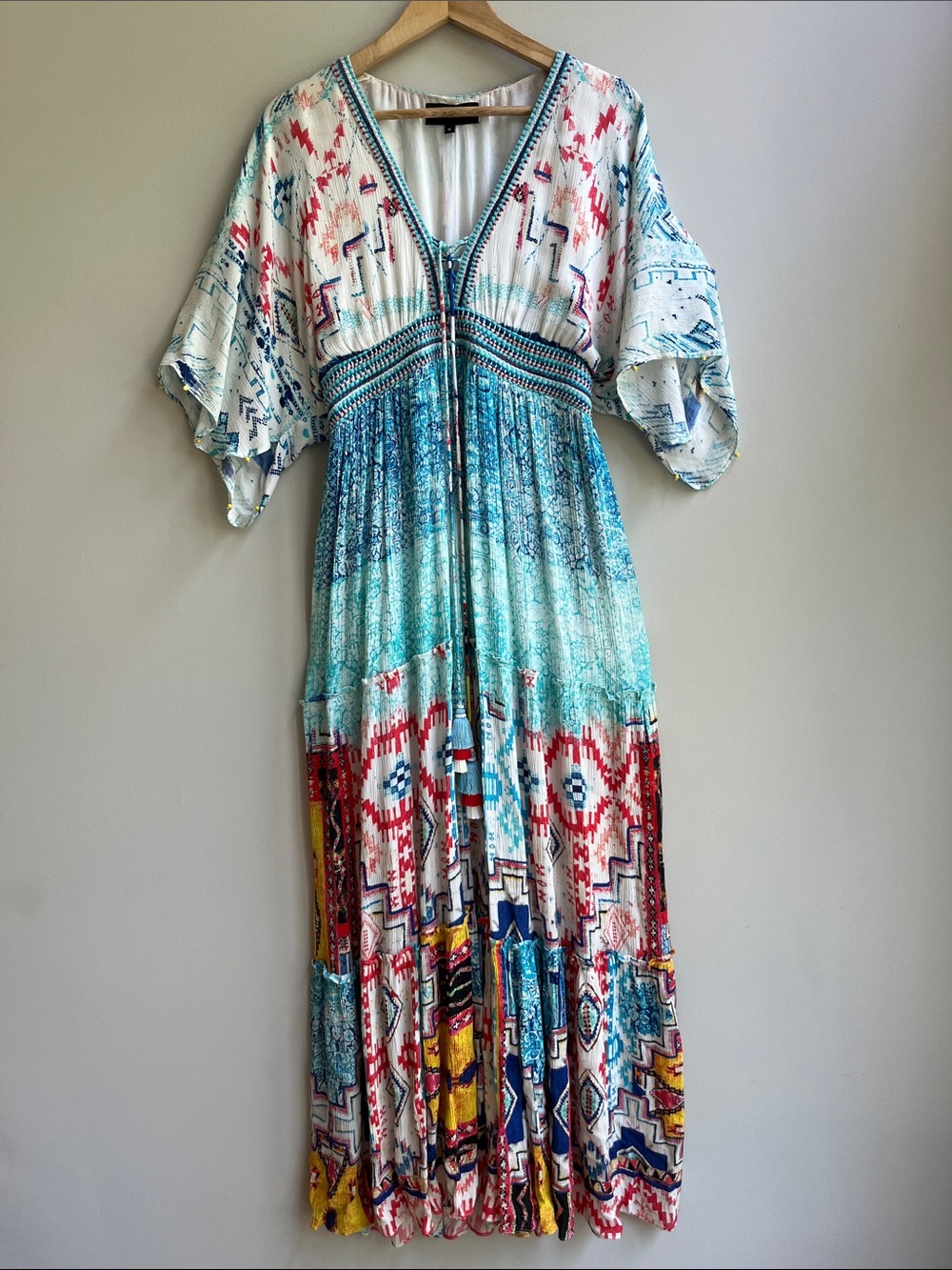Hemant & Nandita Maxi Dress Multi Colored Colorful Print Tassels Sleeves